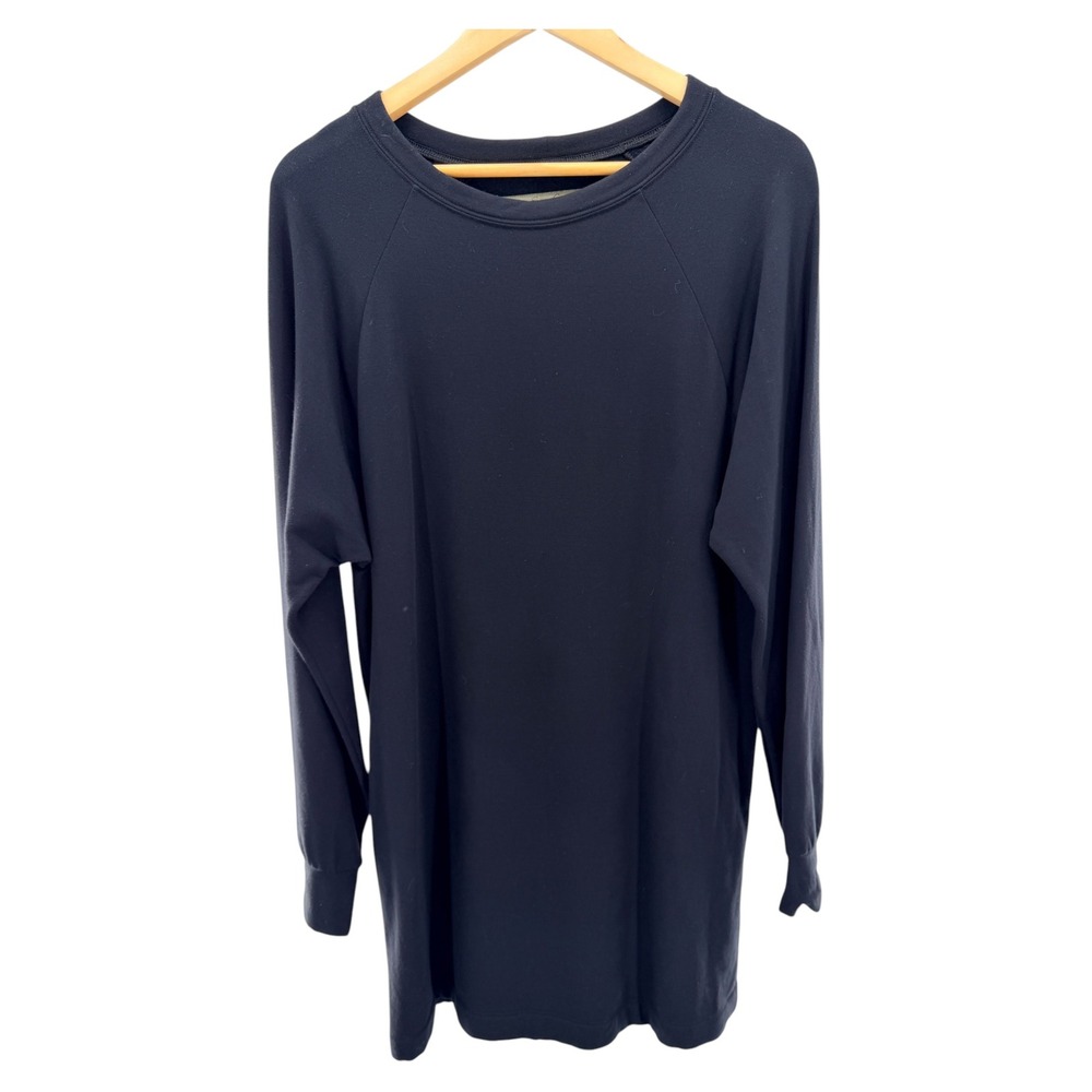 Enza Costa French Terry Raglan Long Sleeve Shift Dress Black Women's Size S